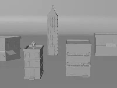 Low Poly Stylized City Buildings Pack 5 Models Game Ready Assets Low-poly 3D model