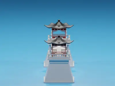 Cartoon Chinese Pavilion and Stone Bridge 2 3D model