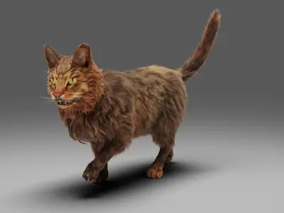 Fur Cat Grey Rigged Low-poly 3D model