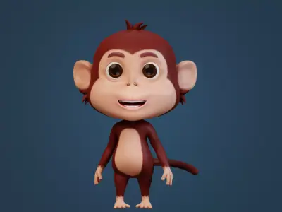 Cute Cartoon Monkey Rigged Low-poly 3D model