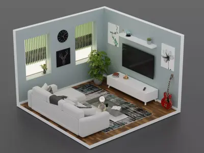 Living room interior isometric 3D model