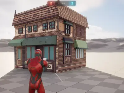 Pixel Art Coffee Shop Building 3D Game Ready Asset Free low-poly 3D model