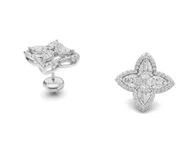 Floral Diamond Stud Earrings For Women 3D print model