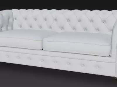 Luxurious White Chesterfield Sofa 3D Model 3D model