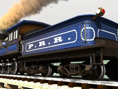 PRR 2-8-0 Steam Locomotive and Tender - Animated 3D model