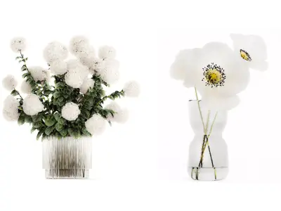 Flower Bouquets Chamomile Peonies Poppy Hydrangea 596 3D model