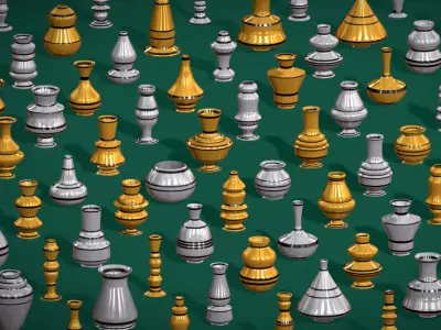 Gold - Silver Designer Pots Pack - Metallic Vessels Pack Low-poly 3D model