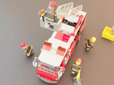 Lego Firetruck with Firefighter Squad  3D model