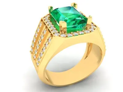 Luxury Rectangular Gemstone Ring for Men 3D Model l 402 3D print model