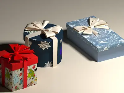 Gift boxes with a bow Low-poly 3D model