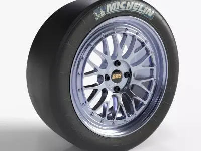 BBS LM198 17x7 4x100 and Michelin 235-40 R17 Racing Slik Low-poly 3D model