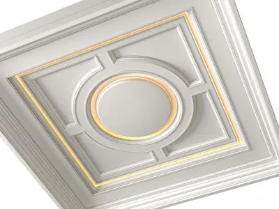 Square coffered ceiling with backlight in Art Deco style 3D model