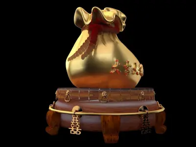 Chinese money bag with display stand 3D model