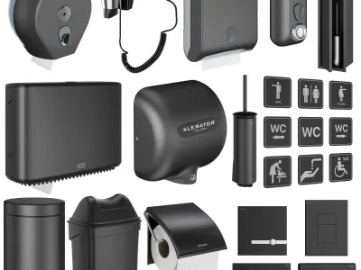 Public toilet accessories black set 152 3D model