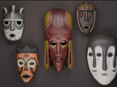 African Mask 5 set 3D Model Collection