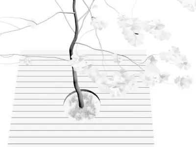 Minimalistic young tree on wooden base 3D model