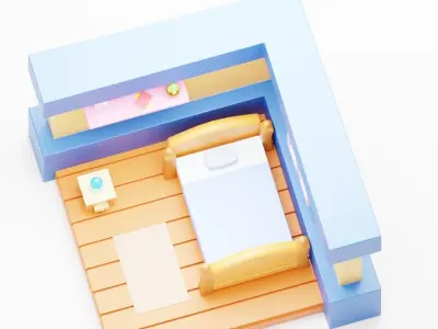 Low Poly Isometric Room Free low-poly 3D model