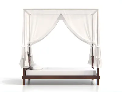 Wooden Canopy Bed Low-poly 3D model