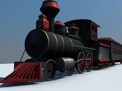 Low Poly Steam Engine Train Low-poly 3D model