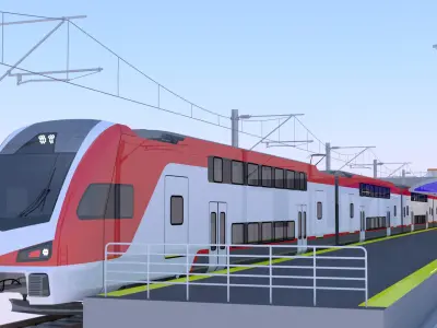 Station with Stadler train USA IV 3D model