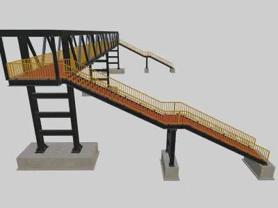 Steel Pedestrian Bridge - Three Columns - Truss Type-10 3D model
