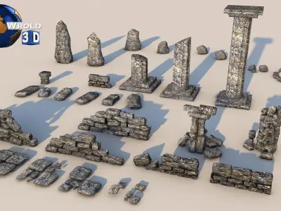 Lowpoly Concrete Rock Tile Collection Pack 3D Model Low-poly 3D model