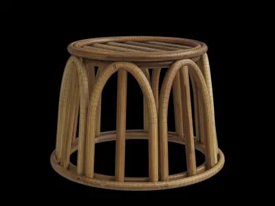 Short Round Rattan Plant Stand 3D model