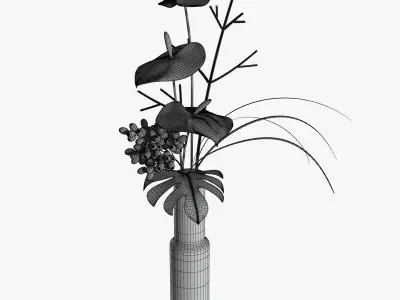 Anthurium arrangement of flowers in glass vase 3D model