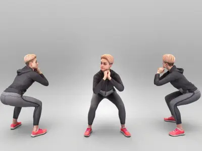 Young woman doing squats 376 Low-poly 3D model