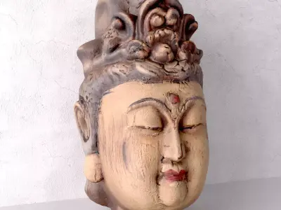 Antique Wood Quan Yin Head 3D model