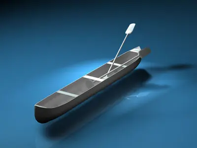 Canoe with paddles 3D model