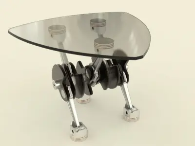 Mototable triangular glass table with wheels 3D model
