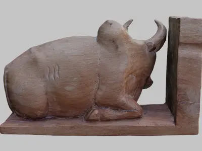 Wooden figurine zebu bookstopper Low-poly 3D model