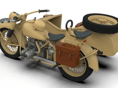 Motorcycle with sidecar  1941 3D model