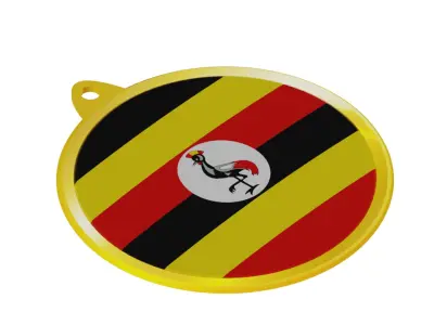 Uganda Flag Luxury Golden Medal Badge 3D model