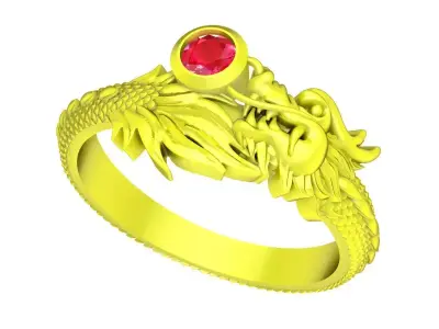 Luxury Dragon Ring with Round Gemstone 3D Model  4316 3D print model