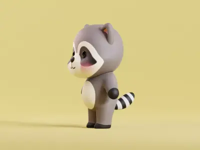 Cartoon Raccoon  Character Chibi Kawaii  Low-poly 3D model
