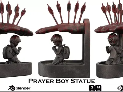 Prayer Boy Statue - Abstract War Memorial Sculpture  3D model
