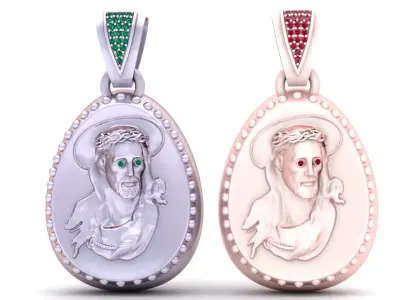 Gold and Emerald Jesus Christ Medallion 3D Printable Model 3D print model