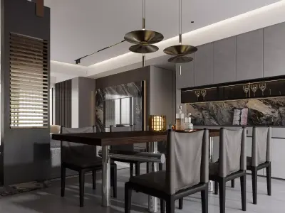 Modern living room dining room interior scenes 415 3D model