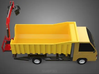 GARBAGE DUMP TRUCK GRAPPLE PICK UP SKIP BIN SCRAP GRABBER CRANE 3D model
