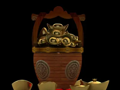 Chinese gold ingot bucket 3D model