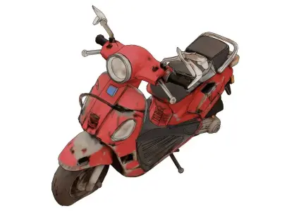 Abandoned motorcycle in ruins Low-poly 3D model