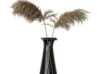 Reed Set vase with dried grass in it 3D model