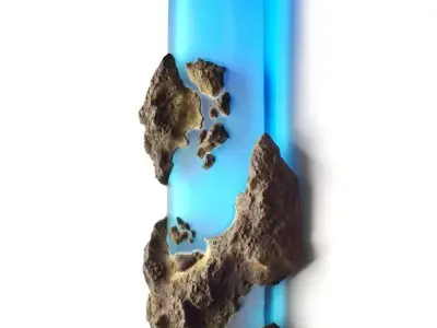 Blue Glass Wall Art 3D Modern Sculpture Embedded Rocks Low-poly 3D model