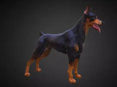 Doberman Black Low Polygon Art Animal Low-poly 3D model