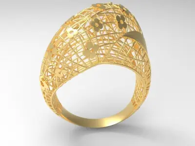Ultra Vision Wire Netting Flowers Gold Ring - Eu 59 3D print model