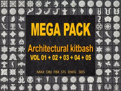 ARCHITECTURAL KITBASH - VOL 01 - 02 - 03 - 04 - 05 3D Model Collection