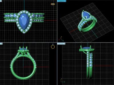 A Harmonious Union The Pear Tanzanite Halo Diamond Bridal Set 3D print model