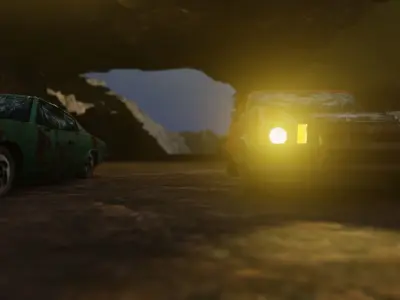 Shanty car race scene for Blender Low-poly 3D model